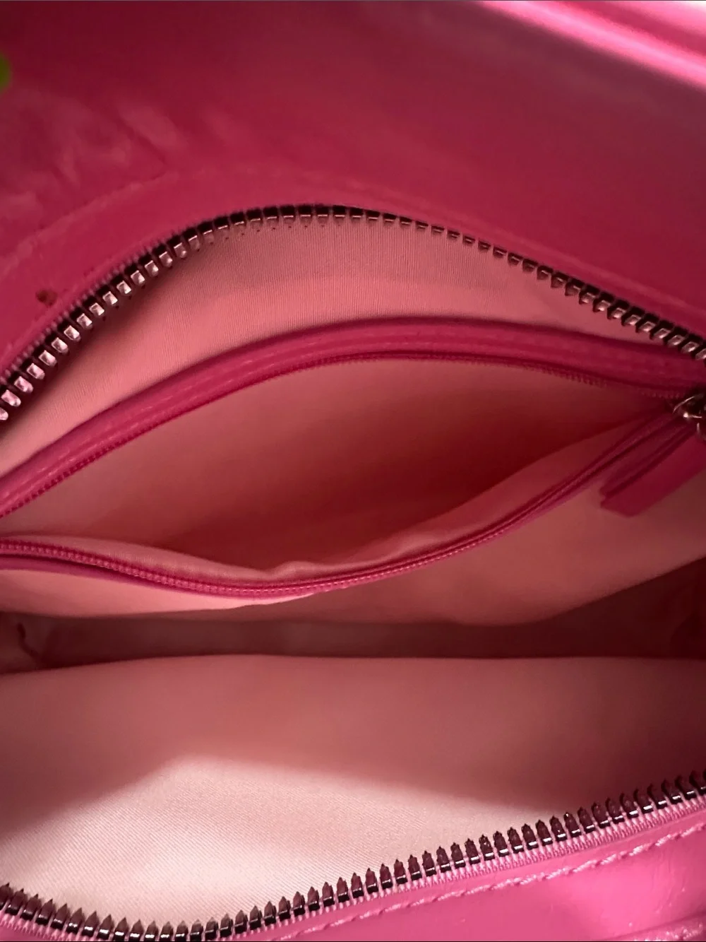 Hot Pink Patent Satchel with Fluffy Bunny Charm